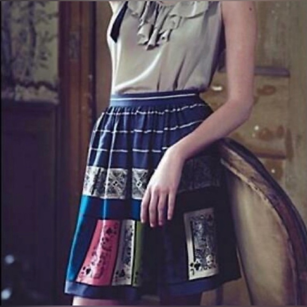 Anthropologie A-Line Skirt with Multicolor Playing Cards Pattern
